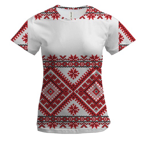 Жіноча 3D футболка з малюнком у вигляді класичної вишиванки (2)