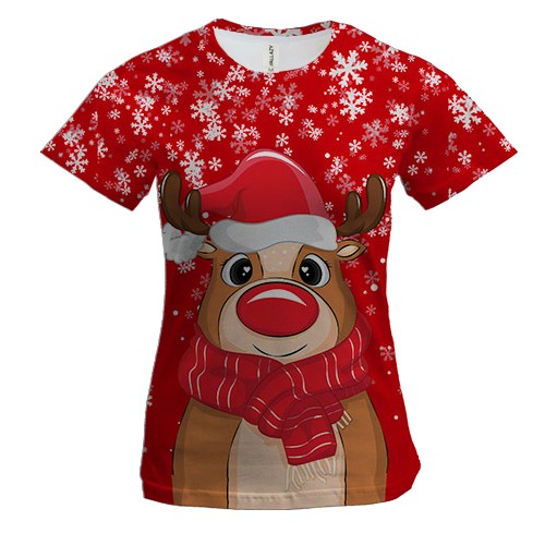 Женская 3D футболка "Новогодний олень"