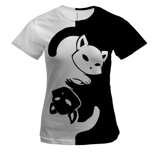 Женская 3D футболка Коты Инь-Янь