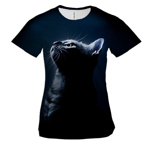 Женская 3D футболка с котом в свете