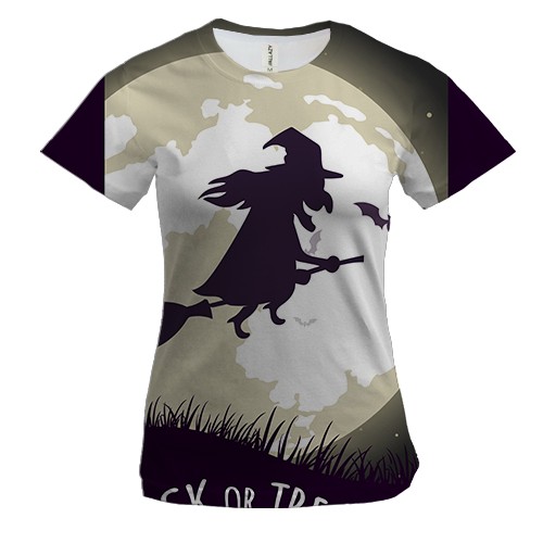 Женская 3D футболка с ведьмой на метле