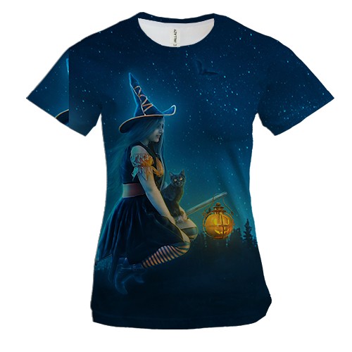 Женская 3D футболка Ведьма на метле 2