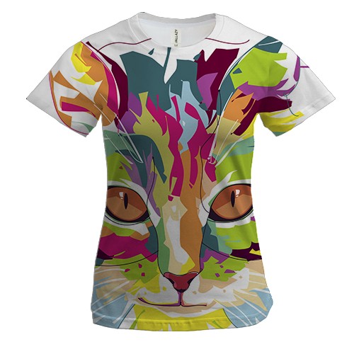 Женская 3D футболка с акварельным котом