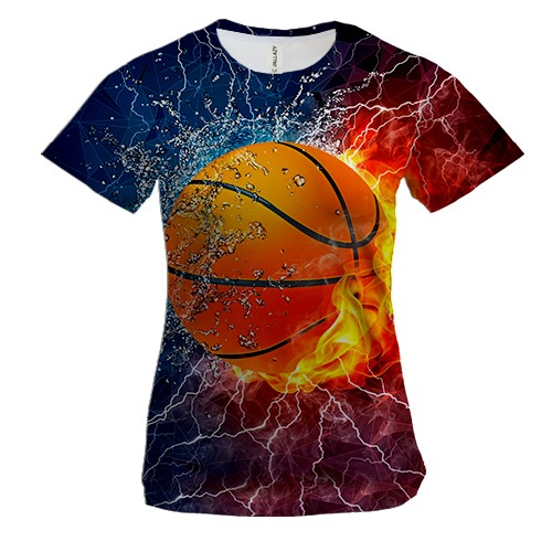 Женская 3D футболка с баскетбольным мячом в огне и воде