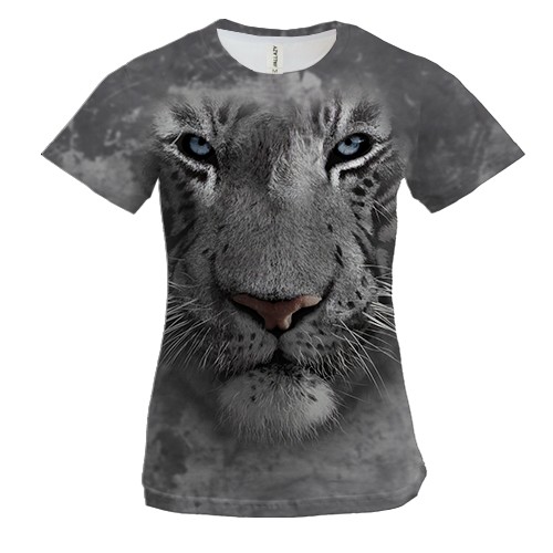 Женская 3D футболка с белым тигром (2)
