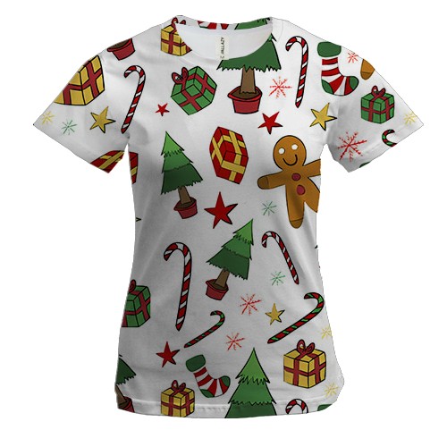 Жіноча 3D футболка Новорічні атрибути