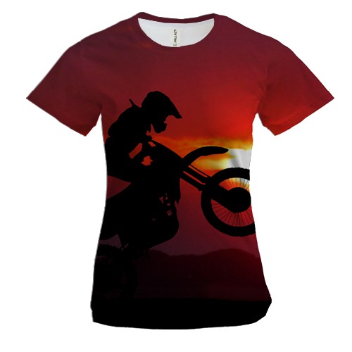 Женская 3D футболка с байкером на закате