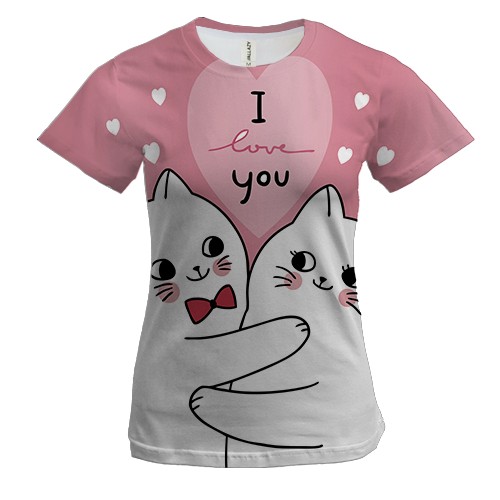 Женская 3D футболка с влюбленными белыми котами