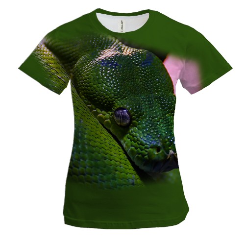 Женская 3D футболка с зеленой змеей рептилией