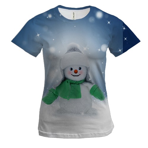 Жіноча 3D футболка зі сніговиком в шарфі