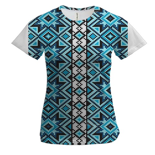 Жіноча 3D футболка з блакитною вишиванкою