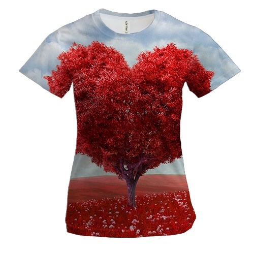 Женская 3D футболка с деревом сердцем