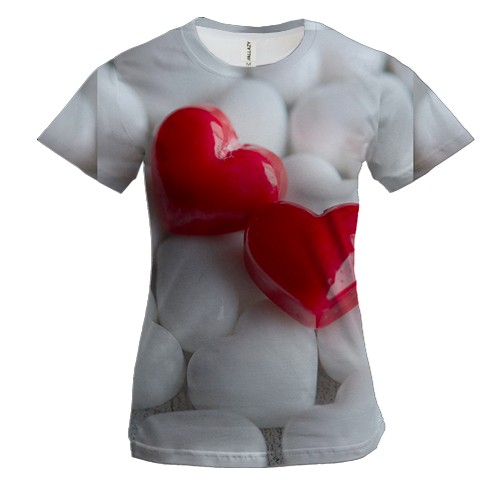 Женская 3D футболка Родные сердца