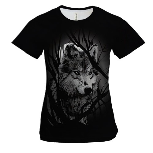 Женская 3D футболка "Серый волк"