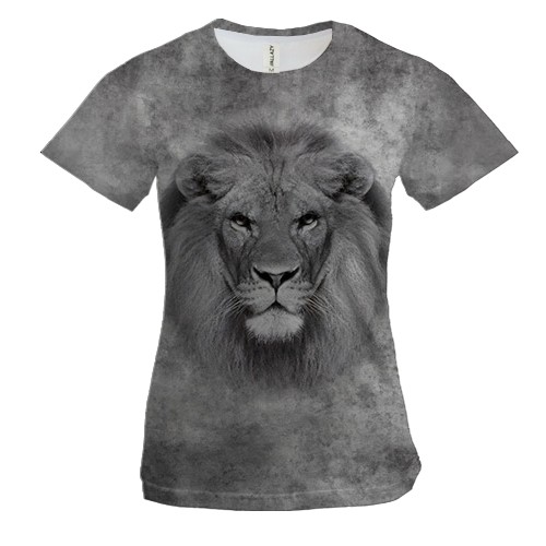 Женская 3D футболка Лев на сером фоне