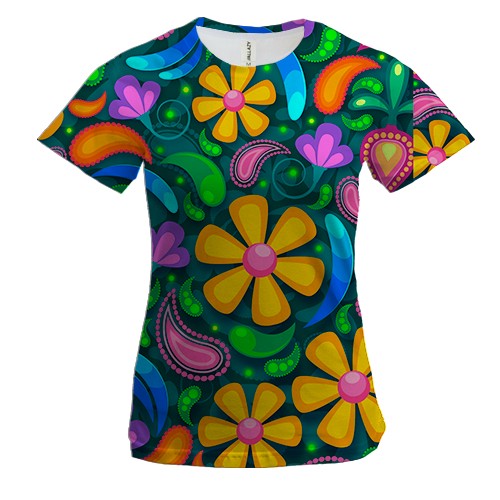 Женская 3D футболка Art flowers pattern