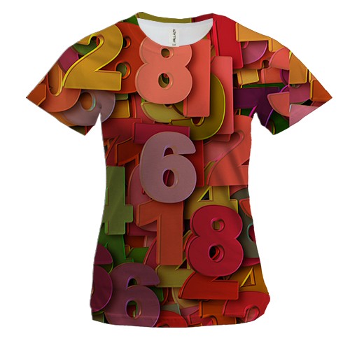 Женская 3D футболка Multicolored numbers