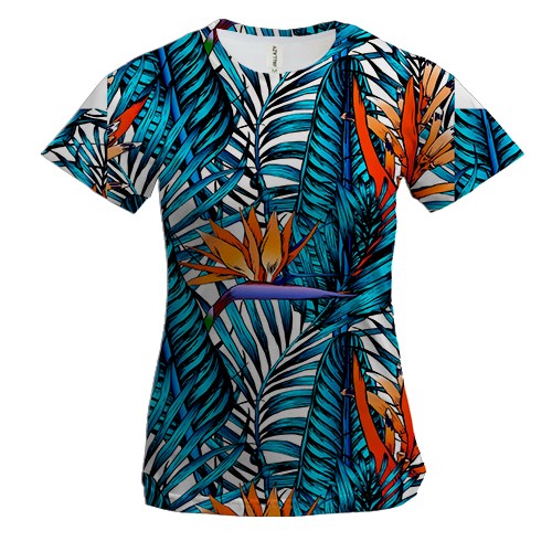 Женская 3D футболка Тропические листья паттерн