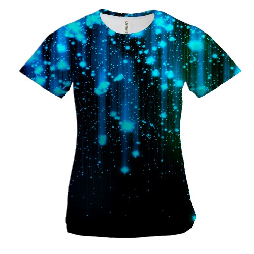 Жіноча 3D футболка Блакитні неонові краплі