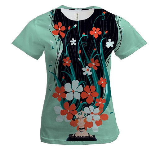 Женская 3D футболка Девушка с цветами в волосах
