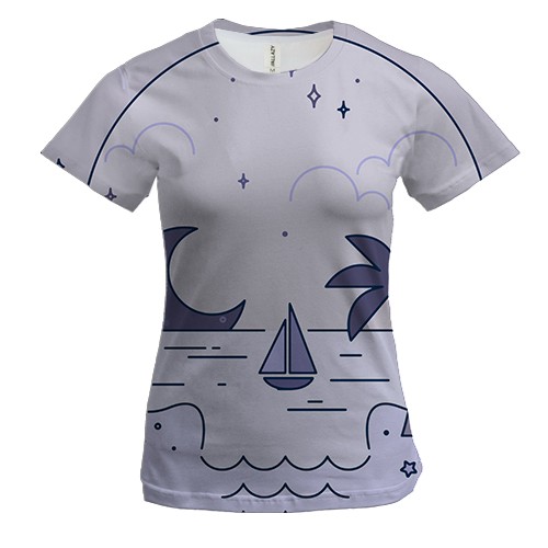 Женская 3D футболка Skull and Sea Landscape