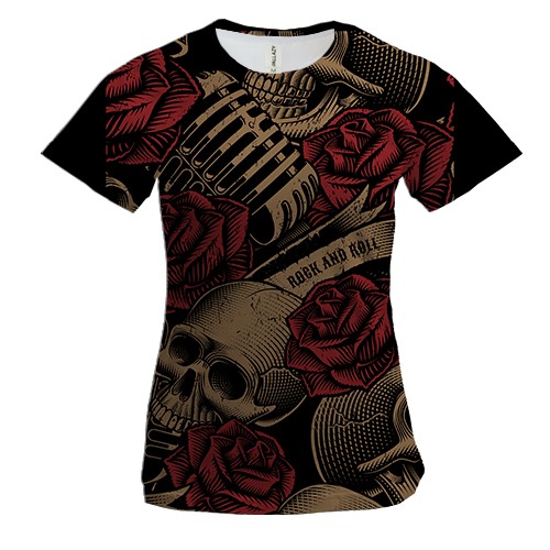 Женская 3D футболка с черепами и микрофонами