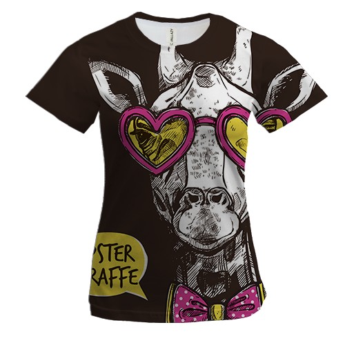 Женская 3D футболка с хипстером жирафом