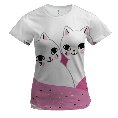 Женская 3D футболка с котами в шарфике