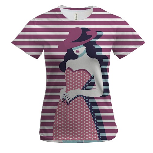 Женская 3D футболка с ретро полосатой девушкой