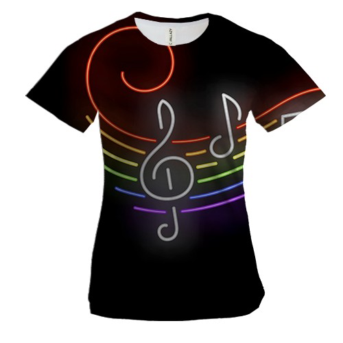 Жіноча 3D футболка з неоновими нотами