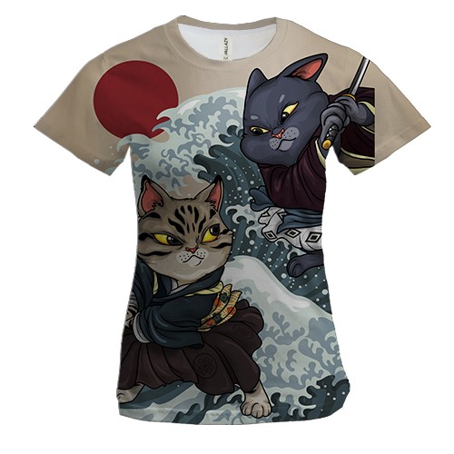 Женская 3D футболка с японскими котами