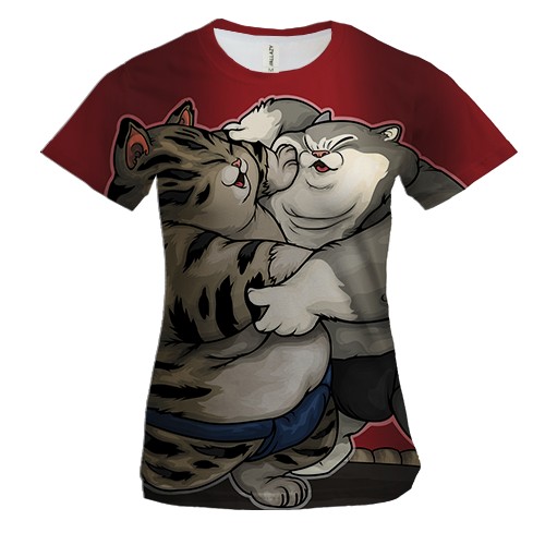 Женская 3D футболка с японскими котами борцами