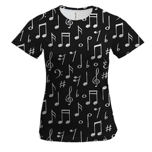 Жіноча 3D футболка з білими музичними нотами