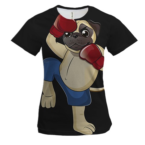 Жіноча 3D футболка з мопсом боксером