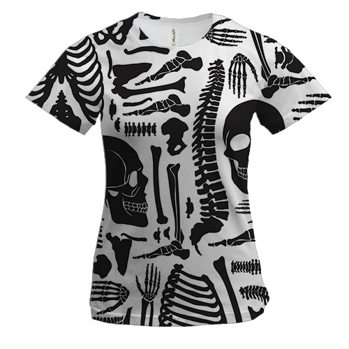 Женская 3D футболка со скелетом и частями тела