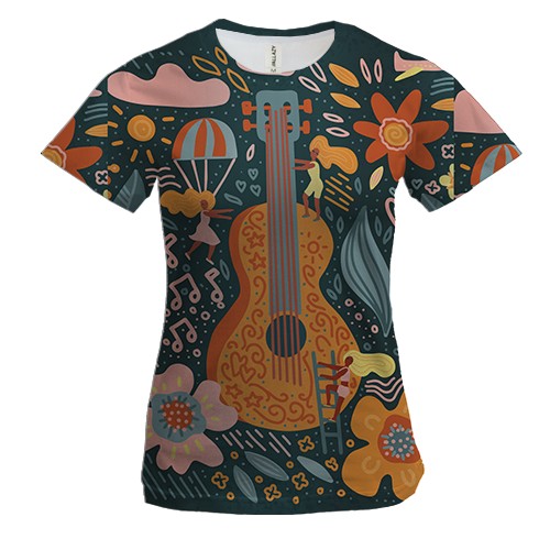 Женская 3D футболка с испанской гитарой