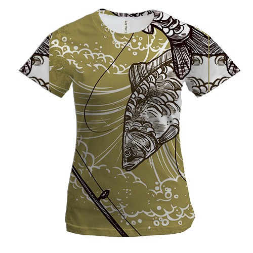 Жіноча 3D футболка з рибою і вудкою