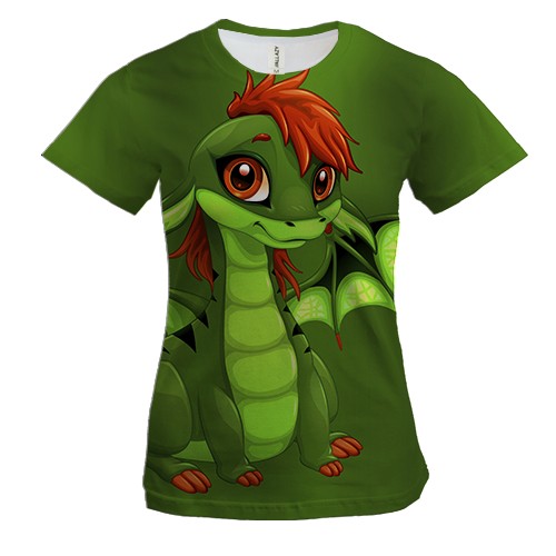 Женская 3D футболка с зеленым дракончиком