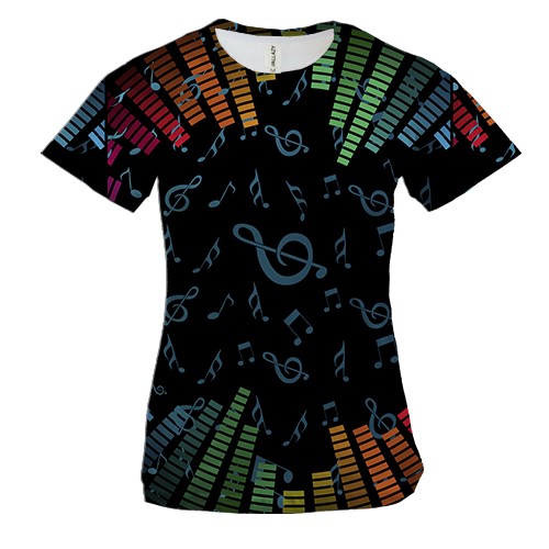 Женская 3D футболка с музыкальными нотами
