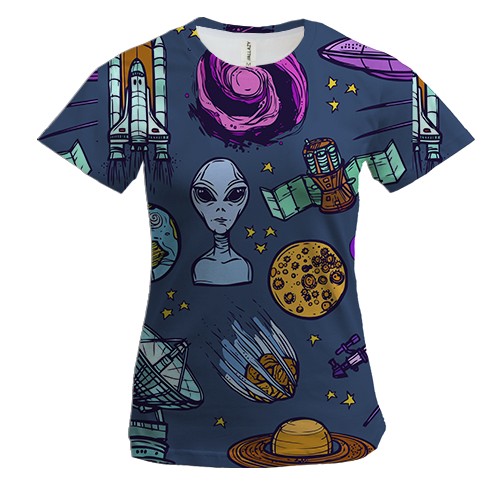 Женская 3D футболка с космической символикой