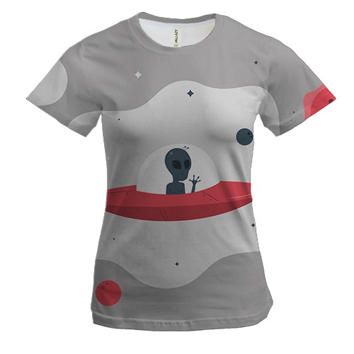 Женская 3D футболка с пришельцем в тарелке