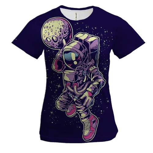 Женская 3D футболка с астронавтом и Луной