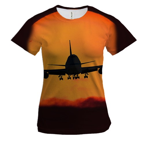 Женская 3D футболка с садящимся самолетом