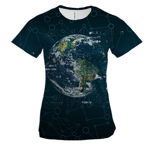 Женская 3D футболка с кибер планетой Землей