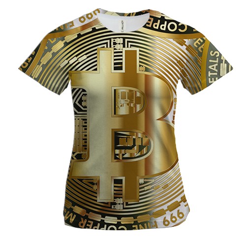 Женская 3D футболка с золотым Bitcoin