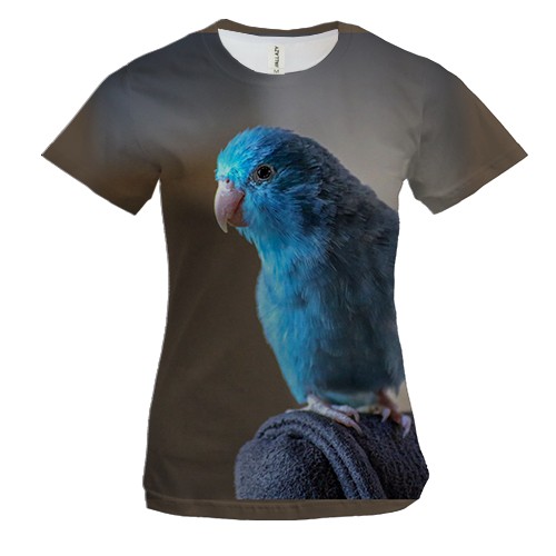 Женская 3D футболка с синим попугаем