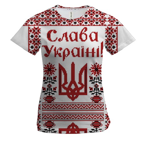 Женская 3D футболка с рисунком в стиле вышиванки "Слава Украине"