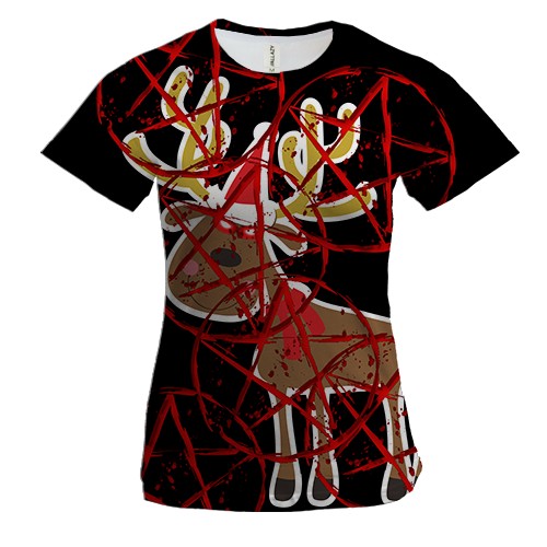 Женская 3D футболка с новогодним оленем и пентаграммой