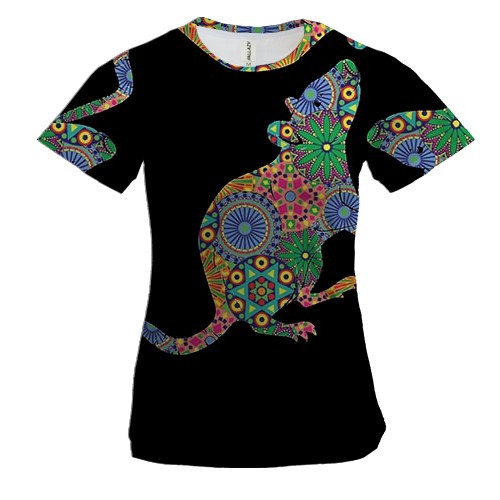 Жіноча 3D футболка з різнобарвним щуром