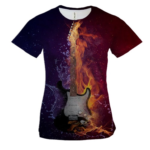 Жіноча 3D футболка з електрогітарою в стихіях